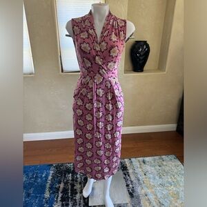 WHITE STUFF 8 Vgc ‘Isla Ecovero’ Pink Floral Jersey Sleeveless Midi Tea Dress